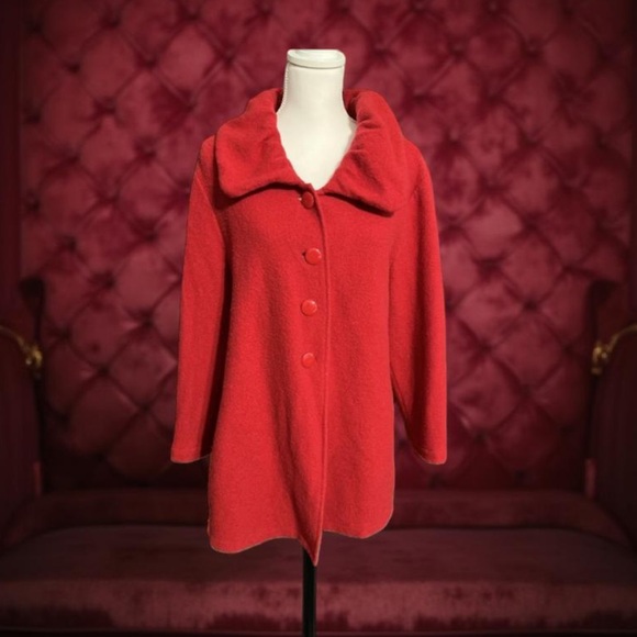 Alfani Red Wool Jacket- Red Wool Coat / round neck button down Size Large - Picture 12 of 12